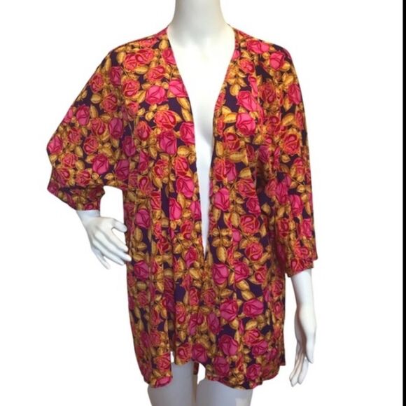 LuLaRoe Lindsay Kimono Cover-Up Open Front Cardigan Roses Sz M (10-18) - Picture 6 of 6